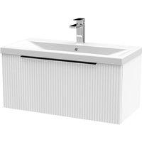 Balterley Fluted Front Wall Hung 1 Drawer Vanity Basin Unit, Satin White, 800mm in White