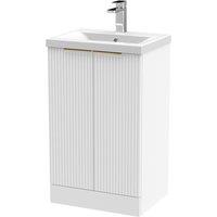 Balterley Satin White Fluted 2 Door Floor Standing Vanity Basin Unit, 500mm