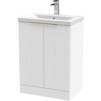 Balterley Satin White Fluted 2 Door Floor Standing Vanity Basin Unit, 600mm