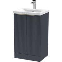 Balterley Fluted Front 2 Soft Close Door Vanity Basin Unit, Dark Grey, 500mm in Grey