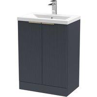 Balterley Fluted Front 2 Soft Close Door Vanity Basin Unit, Dark Grey, 600mm in Grey
