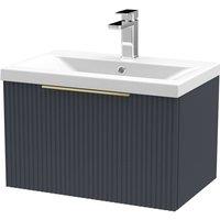 Balterley Fluted Front Wall Hung 1 Drawer Vanity Basin Unit, Dark Grey, 600mm in Grey