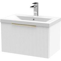 Balterley Fluted Front Wall Hung 1 Drawer Vanity Basin Unit, Satin White, 600mm in White