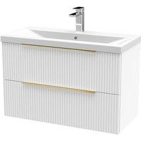 Balterley Fluted Front Wall Hung 2 Drawer Vanity Basin Unit, Satin White, 800mm in White