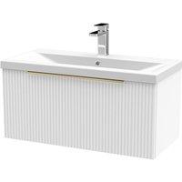 Balterley Fluted Front Wall Hung 1 Drawer Vanity Basin Unit, Satin White, 800mm in White
