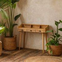 Wyld Haus Taormina Retro Mango Wood Writing Desk 3 Drawers with Gallery Back in Brown
