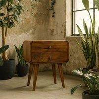 Wyld Haus Ostuni Curved Mango Wood Bedside Table Chestnut 2 Drawers in Brown