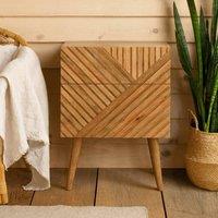 Wyld Haus Lille Hand Carved Natural Mango Wood 2 Drawer Bedside Table in Brown