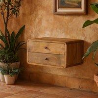Wyld Haus Gradara Natural Oak Mango Wood 2 Drawer Floating Bedside Table in Brown