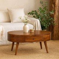 Wyld Haus Brescia Chestnut Mango Wood Round Coffee Table with 2 Drawers in Brown