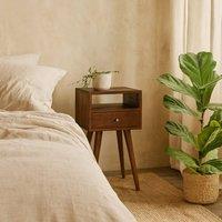 Wyld Haus Kood Mini Cherry Mango Wood Bedside Table with Drawer & Open Shelf in Brown
