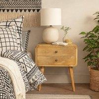 Wyld Haus Trapani Curved Mango Wood Bedside Table 2 Drawers in Brown