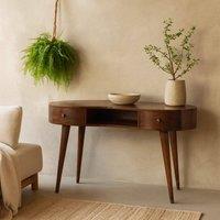 Wyld Haus Parma Chestnut Mango Wood Writing Desk Wave Edge 2 Drawers in Brown