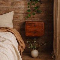 Wyld Haus Kamala Floating Mini Chestnut Mango Wood Bedside Table 2 Drawers in Brown