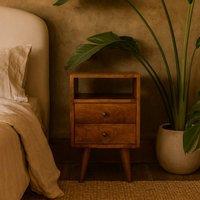 Wyld Haus Olbia Mini Classic Chestnut Mango Wood Bedside Table 2 Drawers in Brown