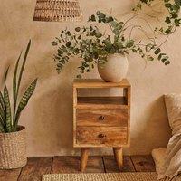 Wyld Haus Parma Mini Oak Mango Wood Bedside Table 2 Drawers & Open Shelf in Brown
