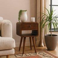 Wyld Haus Pama Small Bedside Table Chestnut Mango Wood Curved Design in Brown