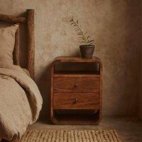 Wyld Haus Bologna Chestnut Mango Wood Curved 2 Drawer Bedside Table in Brown
