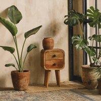 Wyld Haus Cagliari Small 2 Drawer Curved Mango Wood Bedside in Brown