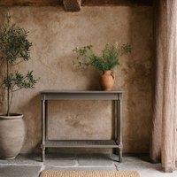 Wyld Haus Laurelbrook Console Table with Woven Rattan Shelf in Grey