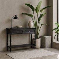Wyld Haus Ploumanach 2 Drawer Black Wooden Console Table with Bottom Shelf