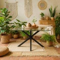 Wyld Haus Saignon Rectangular Glass Dining Table Matte Black Cross Leg Base
