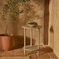 Wyld Haus Thui Grey Round Wood Side Table with Bottom Shelf