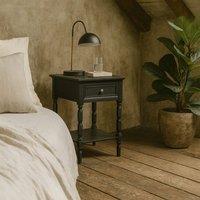 Wyld Haus San Antonio Vintage Black Wooden Bedside Table with Drawer & Shelf
