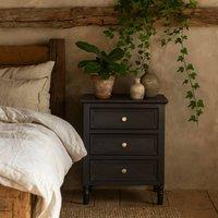 Wyld Haus San Antonio Vintage Black Wooden 3 Drawer Bedside Table