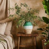 Wyld Haus Rustic Ombre Turquoise & Sand Glazed Ceramic Vase with Twin Handles in White