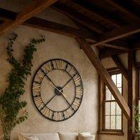 Wyld Haus 95cm Industrial Black & Gold Roman Numeral Open Frame Wall Clock