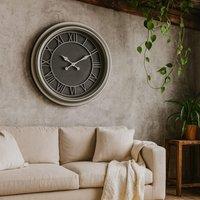 Wyld Haus 59cm Black Round Wall Clock with Roman Numerals in Silver