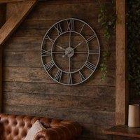 Wyld Haus Grey Metal Open Frame Wall Clock with Roman Numerals