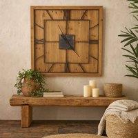 Wyld Haus Rustic Square Wall Clock with Roman Numerals in Brown