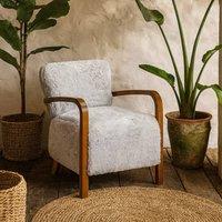 Wyld Haus Luna Cosy Grey Faux Shearling Armchair with Walnut Arms
