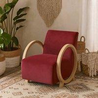 Wyld Haus Aracaju Plum Red Velvet Armchair with Oak Ring Arms