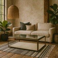 Wyld Haus Klain Brass & Ivory Shagreen Glass Top Coffee Table