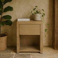 Wyld Haus Mandarina Weathered Oak Ribbed Bedside Table One Drawer in Brown