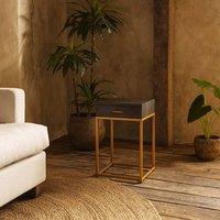 Wyld Haus Mandalo Brown Shagreen & Brass 1 Drawer Side Table