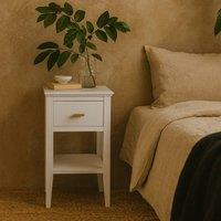 Wyld Haus Emma Mist Grey Wood Grain Bedside Table 1 Drawer Open Shelf