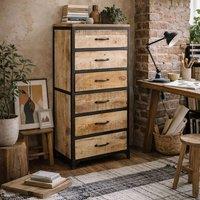 Wyld Haus Toivakka Industrial Reclaimed Wood & Metal 6 Drawer Chest in Brown