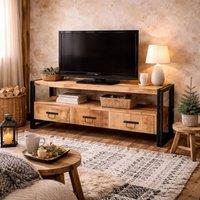Wyld Haus Toivakka Industrial Reclaimed Wood & Metal TV Unit 3 Drawers in Brown