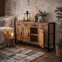 Wyld Haus Toivakka Industrial Reclaimed Wood Sideboard 4 Drawers 4 Doors in Brown