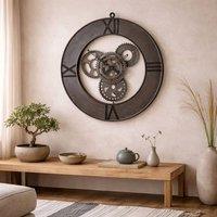 Wyld Haus Inari Industrial Metal Cogs Wall Clock Roman Numerals Brown
