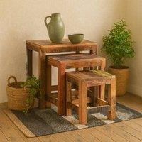 Wyld Haus Seattle Set of 3 Reclaimed Wood Nesting Tables in Brown