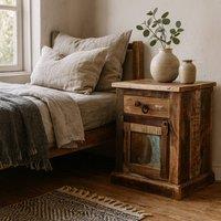 Wyld Haus Seattle Reclaimed Wood Bedside Table 1 Drawer 1 Door in Brown