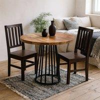 Wyld Haus Seattle Reclaimed Wood Round Dining Table with Metal Base in Brown