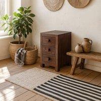 Wyld Haus Phuket Dark Mango Wood 3 Drawer Bedside Table in Brown