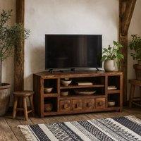 Wyld Haus Phuket Corner TV Unit Dark Mango Wood 4 Drawers 6 Shelves in Brown
