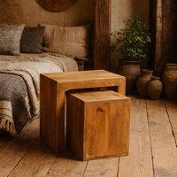 Wyld Haus Set of 2 Manila Light Mango Wood Cube Nesting Tables in Brown